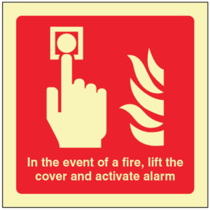 In the event of a fire lift cover and activate alarm