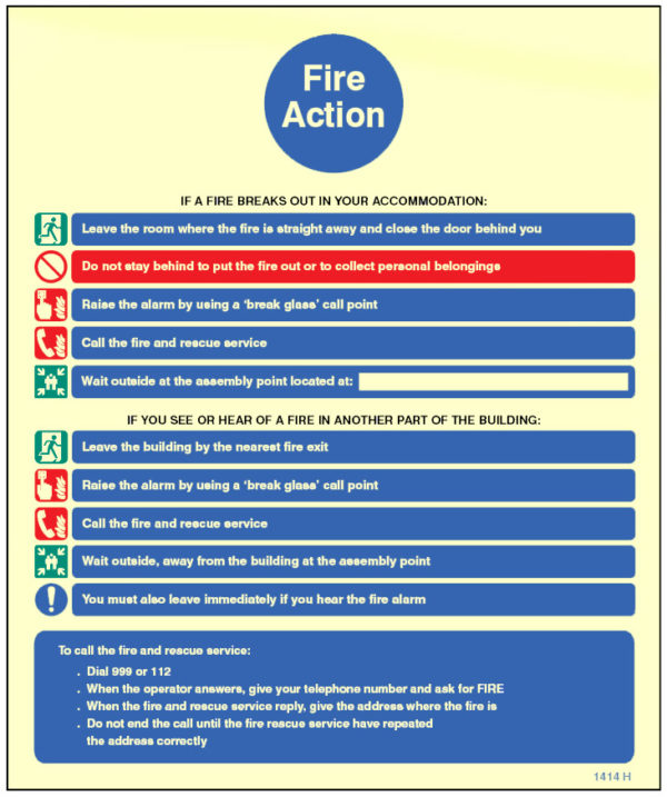 Action notice for housing with communal fire alarm and simultaneous evacuation strategy