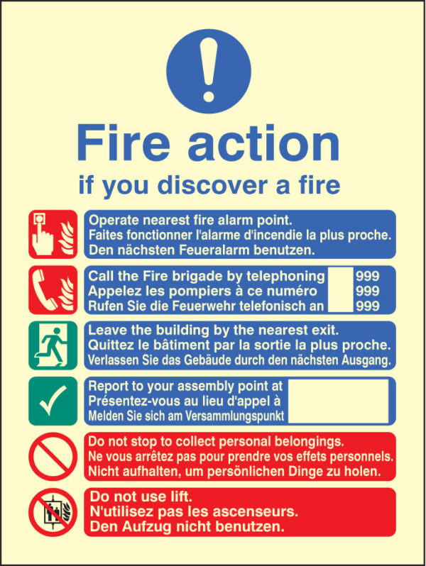 Multilingual fire action manual lift