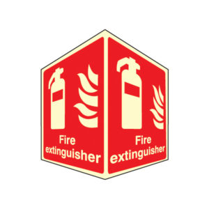 Fire extinguisher projecting sign photoluminescent