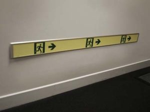 Fire exit left marking strips 1200x92mm photoluminescent rigid in aluminium profile